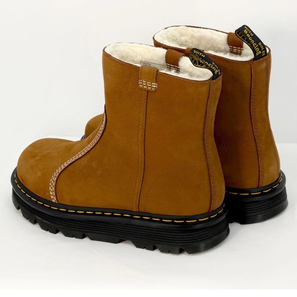 Dr. Martens Zebzag Rigger WL Tan Nubuck Faux Fur Lined Boots 10 NEW 111-01